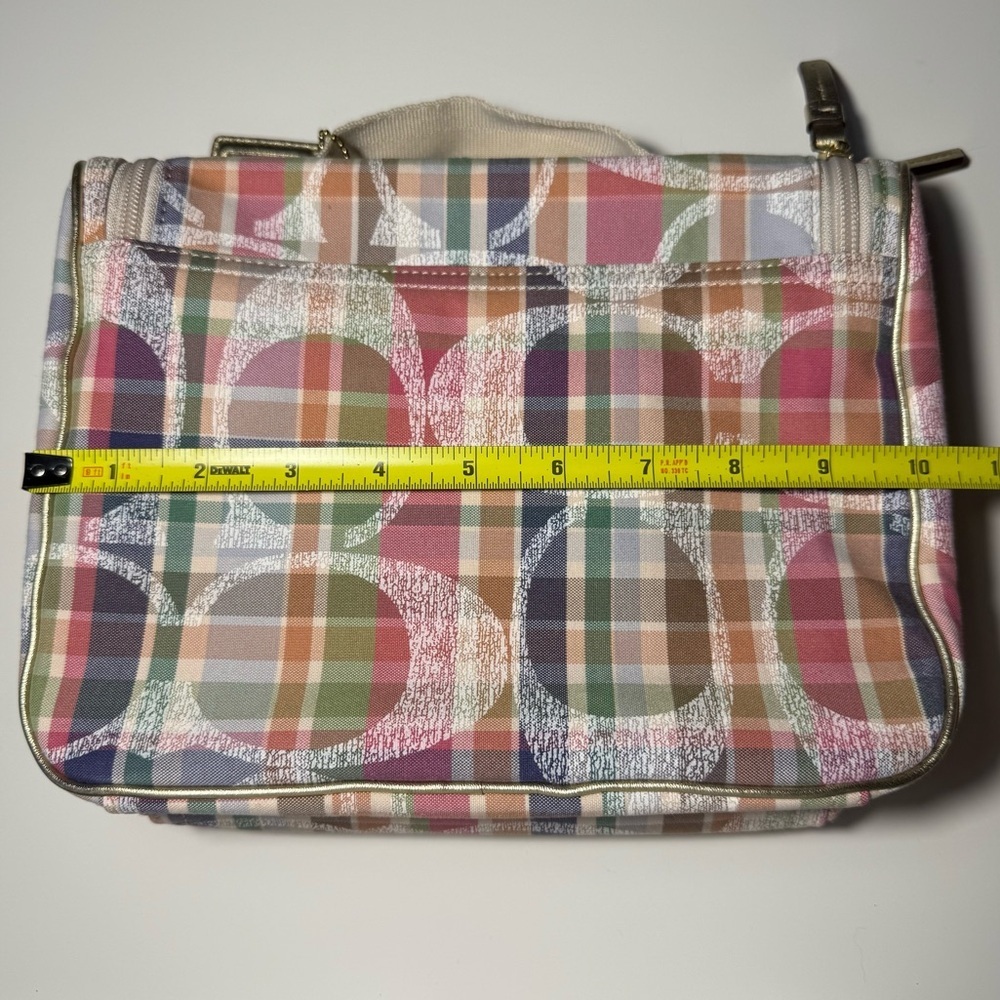 Coach Vintage Spring 2015 Gold Pink Purple Colorful Plaid Cosmetic Travel Bag - Picture 8 of 14
